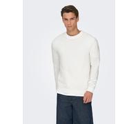 Rundhalspullover ONLY & SONS "ONSRON REG LS CREW NECK KNIT NOOS", Herren, Gr. XL, cloud dancer, Strick, Obermaterial: 100% Baumwolle, unifarben, regular fit normal, Rundhals, Bündchen, Pullover Rundha
