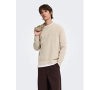 Rundhalspullover ONLY & SONS "ONSTONY DS 12 LS WAFFLE CREW KNIT", Herren, Gr. XL, beige (silber lining), Strick, Obermaterial: 100% Baumwolle, unifarben, relaxed fit normal, Rundhals, Bündchen, Pullov