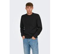 Rundhalspullover ONLY & SONS "ONSTONY DS 12 LS WAFFLE CREW KNIT", Herren, Gr. XL, schwarz, Strick, Obermaterial: 100% Baumwolle, unifarben, relaxed fit normal, Rundhals, Bündchen, Pullover Rundhalspul