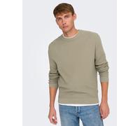 Rundhalspullover ONLY & SONS "ONSTONY DS 12 LS WAFFLE CREW KNIT", Herren, Gr. XXL, grau (string), Strick, Obermaterial: 100% Baumwolle, unifarben, normal, Rundhals, Bündchen, Pullover Rundhalspullover