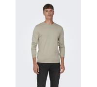 Rundhalspullover ONLY & SONS "ONSWYLER LIFE REG 14 LS CREW KNIT NOOS", Herren, Gr. L, beige (silber lining), Feinstrick, Obermaterial: 78% Viskose, 22% Polyester, meliert, normal normal, Rundhals, Rip