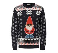 Rundhalspullover ONLY & SONS "ONSX-MAX REG CREW KNIT", Herren, Gr. L, blau (schwarz navy detail:santa), Strick, Obermaterial: 100% Baumwolle, gemustert, regular fit normal, Rundhals, Rippbündchen, Pul