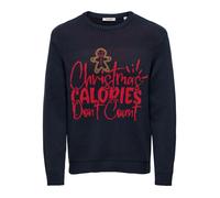Rundhalspullover ONLY & SONS "ONSX-MAX REG TEXT CREW KNIT", Herren, Gr. M, blau (schwarz navy detail:dont count), Strick, Obermaterial: 100% Baumwolle, gemustert, regular fit, Rundhals, Pullover Rundh