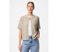 Rundhalspullover PIECES "PCBREE SS O-NECK KNIT CARDIGAN NOOS BC", Damen, Gr. XXL, beige (crockery detail:melange), Strick, Obermaterial: 80% Polyester, 20% Nylon, meliert, regular fit hüftlang, Rundha