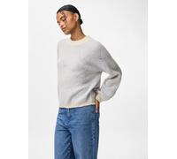 Rundhalspullover PIECES "PCJENNA LS O-NECK KNIT NOOS BC", Damen, Gr. S, weiß (weißcap gray detail:baby lavender), Strick, Obermaterial: 79% Polyester, 13% Polyacryl, 5% Wolle, 3% Elasthan, gemustert, 