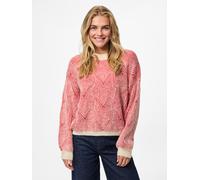 Rundhalspullover PIECES "PCJENNA LS O-NECK KNIT NOOS BC", Damen, Gr. XS, weiß (weißcap gray detail:goji berry), Strick, Obermaterial: 79% Polyester, 13% Polyacryl, 5% Wolle, 3% Elasthan, gemustert, re