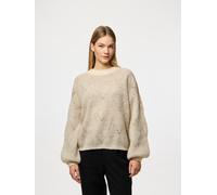 Rundhalspullover PIECES "PCJENNA LS O-NECK KNIT NOOS BC", Damen, Gr. XS, weißcap gray detail:greige, Strick, Obermaterial: 79% Polyester, 13% Polyacryl, 5% Wolle, 3% Elasthan, gemustert, regular fit n