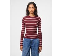 Rundhalspullover PIECES "PCMIRA NEW LS O-NECK KNIT NOOS BC", Damen, Gr. XL, rot (tawny port detail:birch narrow), Strick, Obermaterial: 50% Viskose, 28% Polyester, 22% Nylon, slim fit normal, Rundhals