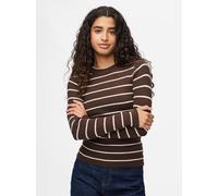 Rundhalspullover PIECES "PCMIRA NEW LS O-NECK KNIT NOOS BC", Damen, Gr. XXL, braun (hot fudge detail:birch narrow), Strick, Obermaterial: 50% Viskose, 28% Polyester, 22% Nylon, slim fit normal, Rundha