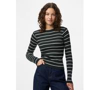 Rundhalspullover PIECES "PCMIRA NEW LS O-NECK KNIT NOOS BC", Damen, Gr. XXL, schwarzest spruce detail:birch narrow, Strick, Obermaterial: 50% Viskose, 28% Polyester, 22% Nylon, gestreift, slim fit nor