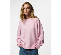 Rundhalspullover PIECES "PCSALLY LS O-NECK KNIT NOOS BC", Damen, Gr. M, roseate spoonbill detail:melange, Strick, Obermaterial: 90% Polyester, 5% Wolle, 5% Elasthan, meliert, normal, Rundhals, Pullove