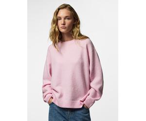 Rundhalspullover PIECES "PCSALLY LS O-NECK KNIT NOOS BC", Damen, Gr. M, roseate spoonbill detail:melange, Strick, Obermaterial: 90% Polyester, 5% Wolle, 5% Elasthan, meliert, normal, Rundhals, Pullove