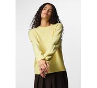 Rundhalspullover PIECES "PCSALLY LS O-NECK KNIT NOOS BC", Damen, Gr. XL, french vanilla detail:melange, Strick, Obermaterial: 90% Polyester, 5% Wolle, 5% Elasthan, meliert, normal, Rundhals, Pullover