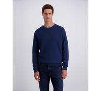 Rundhalspullover PIERRE CARDIN, Herren, Gr. L, blau (sargasso sea), Strick, Obermaterial: 75% Baumwolle, 25% Polyamid, regular fit hüftlang, Rundhals, Pullover Rundhalspullover, mit Waffelstruktur- Mu