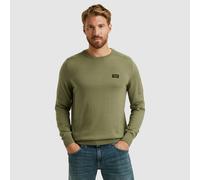 Rundhalspullover PME LEGEND, Herren, Gr. L, oil grün, Strick, Obermaterial: 100% Baumwolle, unifarben, regular fit normal, Rundhals, Rippbündchen, Pullover Rundhalspullover, mit Logo Stickerei (215130
