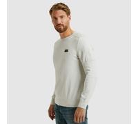 Rundhalspullover PME LEGEND, Herren, Gr. M, weiß (bone weiß melee), Strick, Obermaterial: 100% Baumwolle, unifarben, regular fit normal, Rundhals, Rippbündchen, Pullover Rundhalspullover, mit Logo Sti