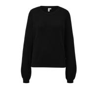 Rundhalspullover QS, Damen, Gr. M, schwarz, Strick, Obermaterial: 60% Viskose, 40% Baumwolle, unifarben, regular fit taillenbedeckt, Rundhals, Rippbündchen, Pullover Rundhalspullover, in Strick-Optik