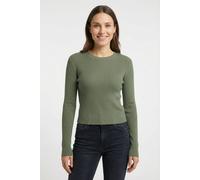 Rundhalspullover QS, Damen, Gr. S (36), grün (khaki), Feinripp, Obermaterial: 70% Viskose, 30% Polyamid, unifarben, normal hüftbedeckend, Rundhals, Pullover Rundhalspullover, mit Rundhals und Feinripp