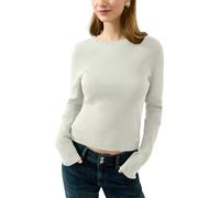 Rundhalspullover QS, Damen, Gr. XL (42), weiß (ecru), Feinripp, Obermaterial: 70% Viskose, 30% Polyamid, unifarben, normal hüftbedeckend, Rundhals, Pullover Rundhalspullover, mit Rundhals und Feinripp