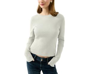 Rundhalspullover QS, Damen, Gr. XL (42), weiß (ecru), Feinripp, Obermaterial: 70% Viskose, 30% Polyamid, unifarben, normal hüftbedeckend, Rundhals, Pullover Rundhalspullover, mit Rundhals und Feinripp