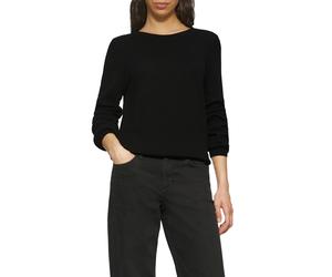 Rundhalspullover QS, Damen, Gr. XXL, schwarz, Strick, Obermaterial: 60% Viskose, 40% Baumwolle, unifarben, regular fit taillenbedeckt, Rundhals, Rippbündchen, Pullover Rundhalspullover, in Strick-Opti