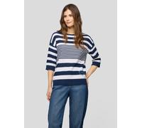 Rundhalspullover RABE, Damen, Gr. 44, pazifik, Strick, Obermaterial: 50% Baumwolle, 50% Polyacryl, gestreift, regular fit normal, Rundhals, Rippbündchen, Pullover Rundhalspullover, mit Streifen Muster