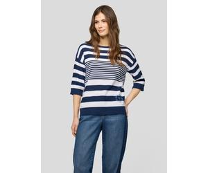 Rundhalspullover RABE, Damen, Gr. 46, blau (pazifik), Strick, Obermaterial: 50% Baumwolle, 50% Polyacryl, gestreift, regular fit normal, Rundhals, Rippbündchen, Pullover Rundhalspullover, mit Streifen