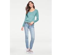 Rundhalspullover "Rundhals-Pullover", Damen, Gr. 38, blau (aqua), 100% Baumwolle, LINEA TESINI BY HEINE, unifarben, Pullover Rundhalspullover (24860024-38) aqua