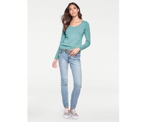 Rundhalspullover "Rundhals-Pullover", Damen, Gr. 38, blau (aqua), 100% Baumwolle, LINEA TESINI BY HEINE, unifarben, Pullover Rundhalspullover (24860024-38) aqua