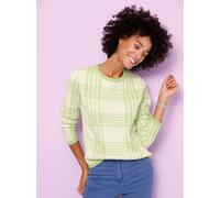 Rundhalspullover "Rundhals-Pullover", Damen, Gr. 46, reseda, ecru, gemustert, 100% Polyacryl, gemustert, kariert, Pullover Rundhalspullover (28996533-46) reseda, ecru, gemustert