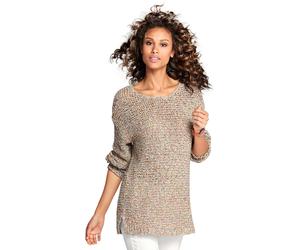 Rundhalspullover "Rundhals-Pullover", Damen, Gr. 48/50, bunt, 55% Baumwolle, 45% Polyester, RICK CARDONA BY HEINE, gemustert, mehrfarbig, unifarben, Pullover Rundhalspullover (20693236-48) bunt