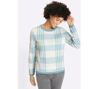 Rundhalspullover "Rundhals-Pullover", Damen, Gr. 48, ozean, ecru, gemustert, 100% Polyacryl, gemustert, kariert, Pullover Rundhalspullover (70270939-48) ozean, ecru, gemustert
