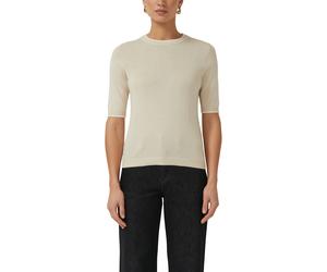 Rundhalspullover S.OLIVER BLACK LABEL, Damen, Gr. 42, grau beige, Strick, Obermaterial: 50% Baumwolle, 50% Modal, unifarben, regular fit normal, Rundhals, Rippbündchen, Pullover Rundhalspullover, mit
