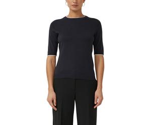 Rundhalspullover S.OLIVER BLACK LABEL, Damen, Gr. 42, navy, Strick, Obermaterial: 50% Baumwolle, 50% Modal, unifarben, regular fit normal, Rundhals, Rippbündchen, Pullover Rundhalspullover, mit Rippbü