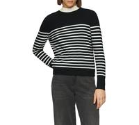 Rundhalspullover S.OLIVER, Damen, Gr. 34, weiß (schwarz stripe weiß), Obermaterial: 72% Viskose, 28% Polyester, gestreift, regular fit taillenbedeckt, Rundhals, Rippbündchen, Pullover Rundhalspullover