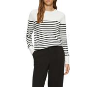 Rundhalspullover S.OLIVER, Damen, Gr. 46, weiß (weiß stripe schwarz), Obermaterial: 72% Viskose, 28% Polyester, gestreift, regular fit taillenbedeckt, Rundhals, Rippbündchen, Pullover Rundhalspullover