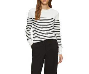 Rundhalspullover S.OLIVER, Damen, Gr. 46, weiß (weiß stripe schwarz), Obermaterial: 72% Viskose, 28% Polyester, gestreift, regular fit taillenbedeckt, Rundhals, Rippbündchen, Pullover Rundhalspullover
