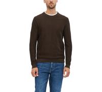 Rundhalspullover S.OLIVER, Herren, Gr. 3XL, braun (schwarz braun), Strick, Obermaterial: 100% Baumwolle, regular fit normal, Rundhals, Rippstrickbündchen, Pullover Rundhalspullover, mit Flammgarnstruk