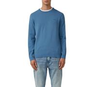 Rundhalspullover S.OLIVER, Herren, Gr. L, mid blau, Strick, Obermaterial: 100% Baumwolle, unifarben, regular fit normal, Rundhals, Rippbündchen, Pullover Rundhalspullover, mit Logo Stickerei (94644107