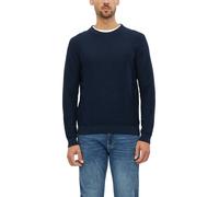 Rundhalspullover S.OLIVER, Herren, Gr. M, blau (navy), Strick, Obermaterial: 100% Baumwolle, regular fit normal, Rundhals, Rippstrickbündchen, Pullover Rundhalspullover, mit Flammgarnstruktur (9590503
