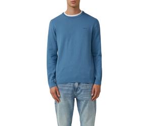 Rundhalspullover S.OLIVER, Herren, Gr. XL, blau (mid blau), Strick, Obermaterial: 100% Baumwolle, unifarben, regular fit normal, Rundhals, Rippbündchen, Pullover Rundhalspullover, mit Logo Stickerei (