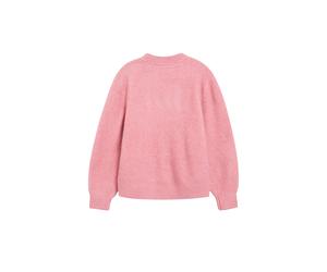 Rundhalspullover S.OLIVER JUNIOR, Mädchen, Gr. 140, rosa (schwarz rose), Strick, Obermaterial: 53% Polyamid, 41% Polyacryl, 6% Elasthan, bequem normal, Rundhals, Rippbündchen, Pullover Rundhalspullove