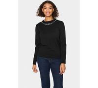 Rundhalspullover SAINT TROPEZ "TemmaSZ", Damen, Gr. XS, schwarz, Strick, Obermaterial: 80% Viskose, 20% Polyacryl, unifarben, normal, Rundhals, Pullover Rundhalspullover, mit Zierperlen (86320142-XS) 