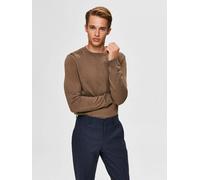 Rundhalspullover SELECTED "SLHBERG CREW NECK NOOS", Damen, Gr. M, beige, Strick, Obermaterial: 100% Baumwolle, unifarben, regular fit normal, Rundhals, Rippbündchen, Pullover Rundhalspullover (3985985