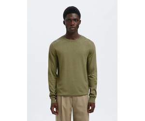 Rundhalspullover SELECTED "SLHBERG CREW NECK NOOS", Herren, Gr. L, deep lichen grün detail:melange, Strick, Obermaterial: 100% Baumwolle, meliert, regular fit normal, Rundhals, Rippbündchen, Pullover