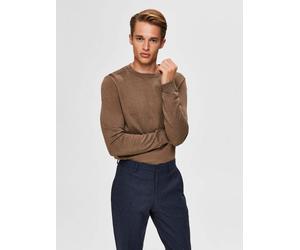 Rundhalspullover SELECTED "SLHBERG CREW NECK NOOS", Herren, Gr. S, beige, Strick, Obermaterial: 100% Baumwolle, unifarben, regular fit normal, Rundhals, Rippbündchen, Pullover Rundhalspullover, Baumwo