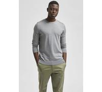 Rundhalspullover SELECTED "SLHBERG CREW NECK NOOS", Herren, Gr. XL, grau (hellgrau, meliert), Strick, Obermaterial: 100% Baumwolle, meliert, regular fit normal, Rundhals, Rippbündchen, Pullover Rundha