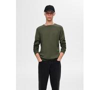 Rundhalspullover SELECTED "SLHBERG CREW NECK NOOS", Herren, Gr. XL, grün (kalamata), Strick, Obermaterial: 100% Baumwolle, unifarben, regular fit normal, Rundhals, Rippbündchen, Pullover Rundhalspullo