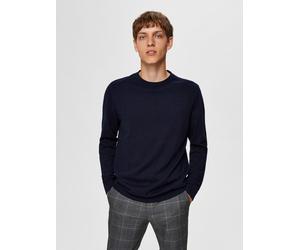 Rundhalspullover SELECTED "SLHBERG CREW NECK NOOS", Herren, Gr. XXL, blau (navy blazer), Strick, Obermaterial: 100% Baumwolle, unifarben, regular fit normal, Rundhals, Rippbündchen, Pullover Rundhalsp
