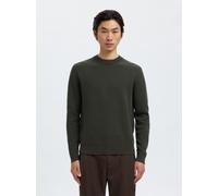 Rundhalspullover SELECTED "SLHDANE LS KNIT STRUCTURE CREW NECK NOOS", Herren, Gr. XL, grün (deep forest), Strick, Obermaterial: 100% Baumwolle, unifarben, regular fit normal, Rundhals, Rippbündchen, P